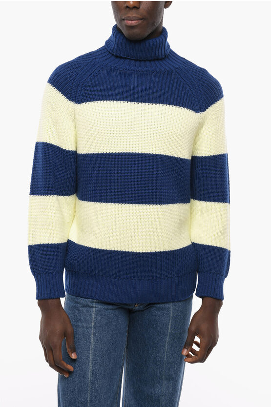 Sunnei Two-tone Virgin Wool Turtleneck Sweater In Blue