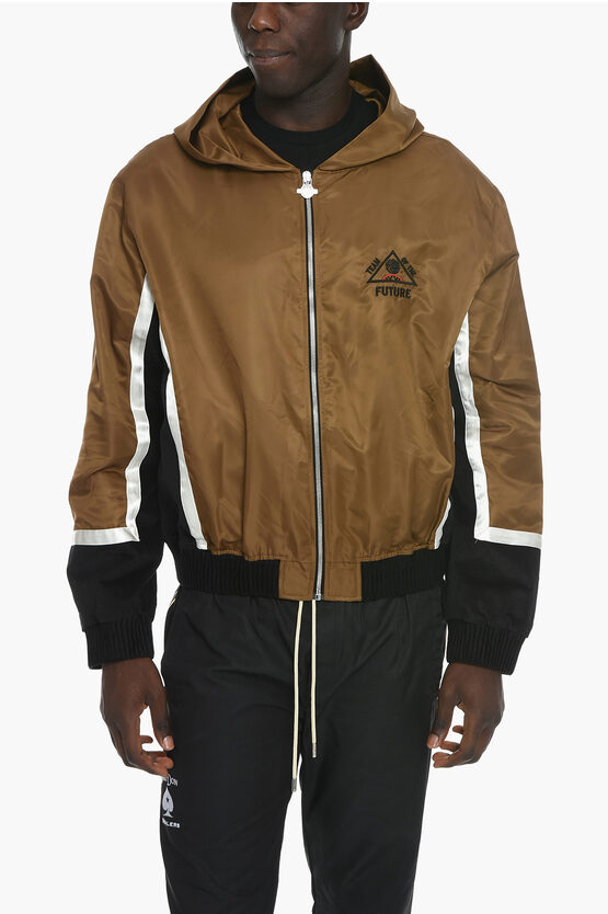 Just Don Two Tone Windbreaker Jacket With Hood In Brown