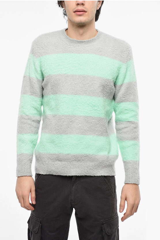Roberto Collina Two-tone Wool Blend Crew-neck Sweater In White