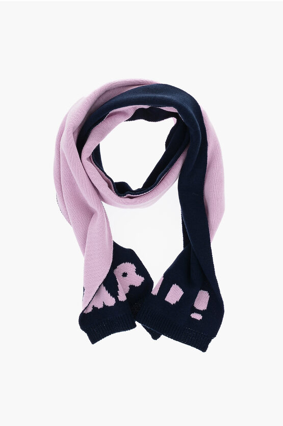 Shop Marni Two-tone Wool Blend Scarf With Contrasting Logo