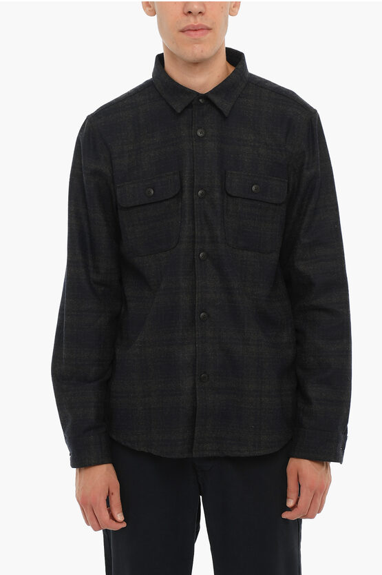 Woolrich Two-tone Wool Blend Shirt With Double Breast Pocket In Black