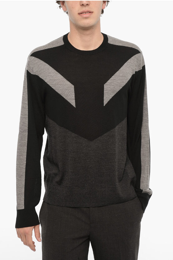 Neil Barrett Two-tone Wool Modernist Sweater In Black