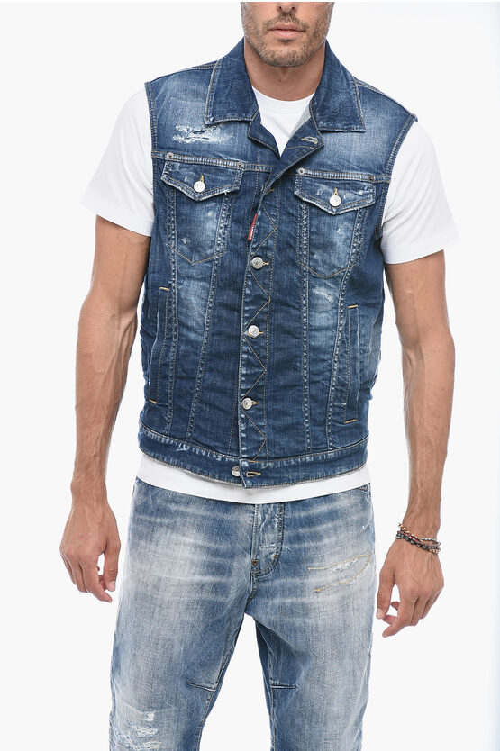 Shop Dsquared2 Two-toned Denim Vest With Half Belt