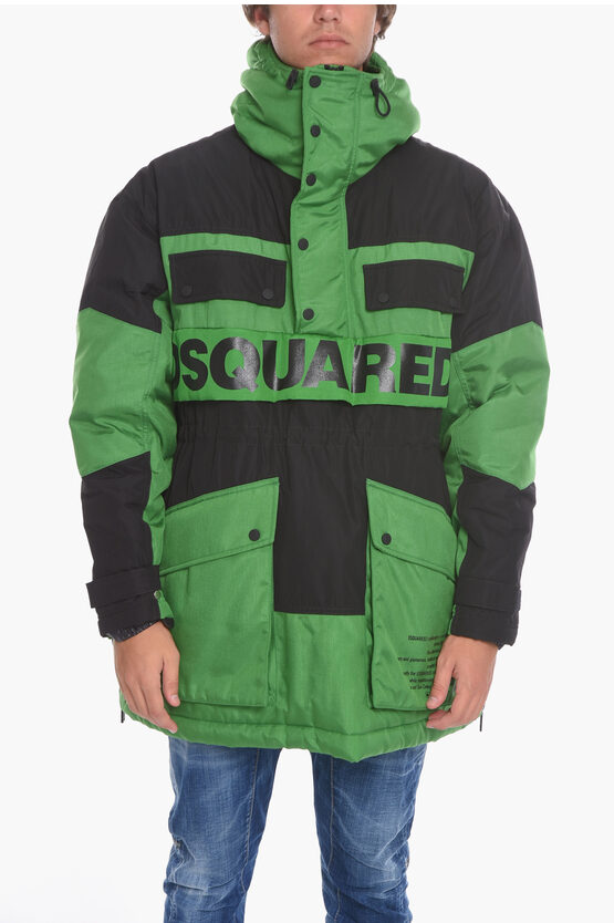DSQUARED2 TWO-TONED PUFFER JACKET WITH MAXI POCKETS