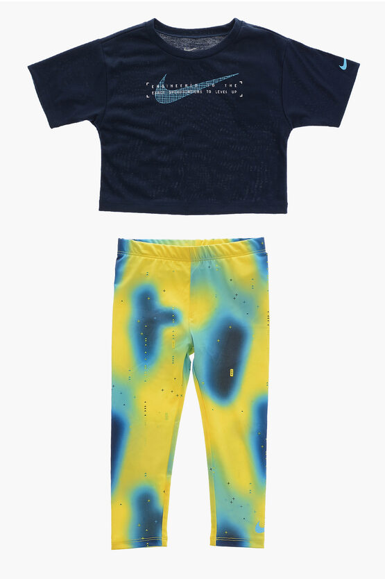 Nike Tye-dye Effect Leggings And Crew-neck T-shirt Set In Multi