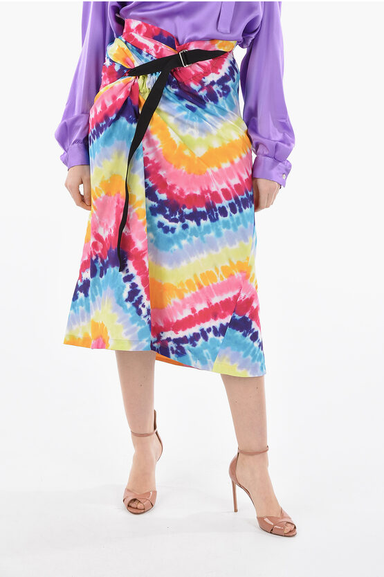 Shop Kenzo Tye-dye Midi Skirt With Asymmetrical Belt And Gathering Deta