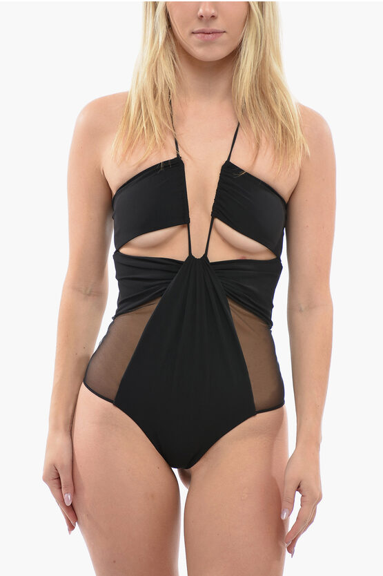 Nensi Dojaka U-wire Bodysuit With Sheer And Cut-out Details In Black