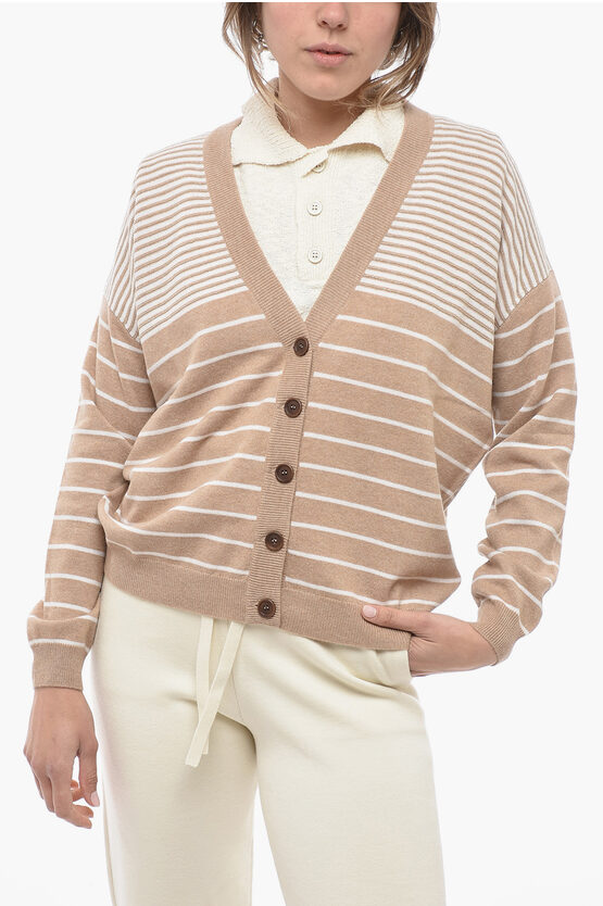 Shop Brunello Cucinelli Unbalanced Stripe Cashmere Blend Cardigan