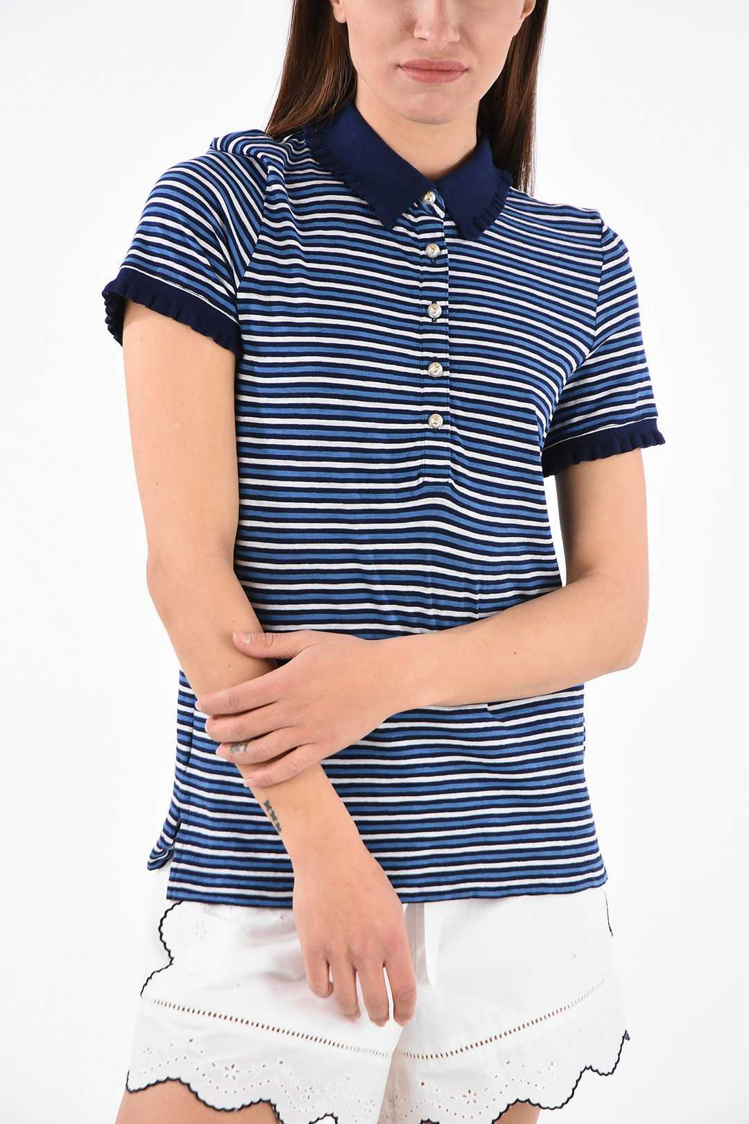 Tory Burch unbalanced striped polo top with Pearls Buttons women - Glamood  Outlet