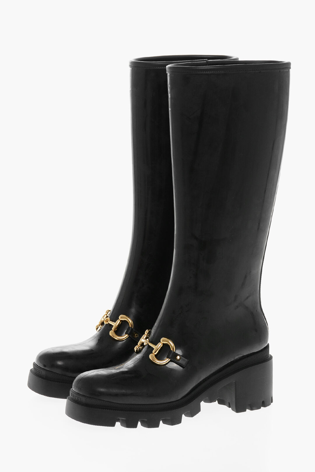 Gucci Under the Knee EVOLUTION Rubber Boots with Front Buckle