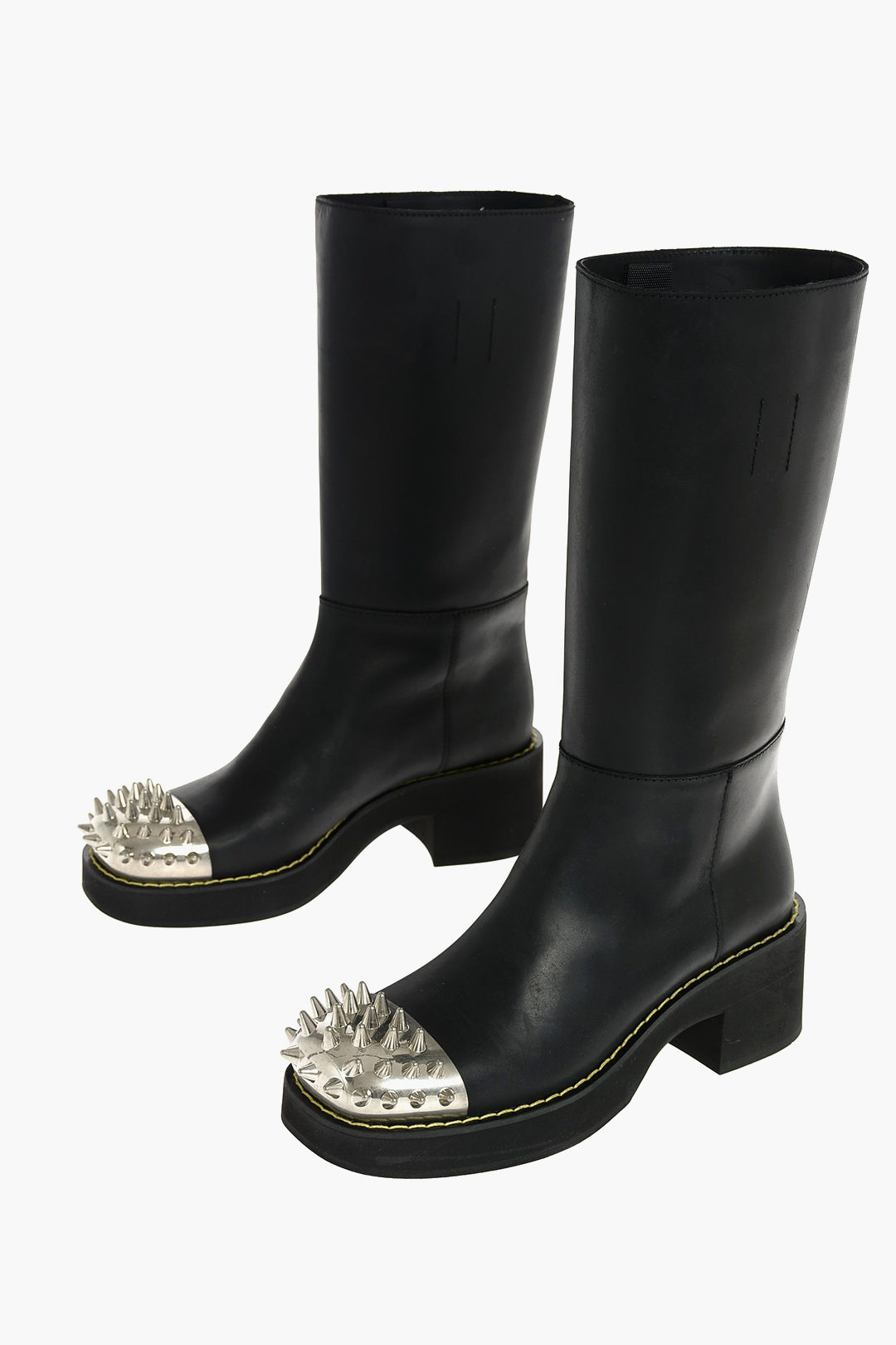 Miu Miu Under the Knee Leather Boots with Studded Tip women