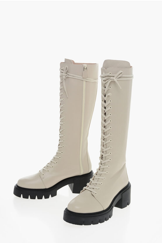 Stuart Weitzman Under The Knee Soho Combat Boots With Rubber Sole 6cm In White