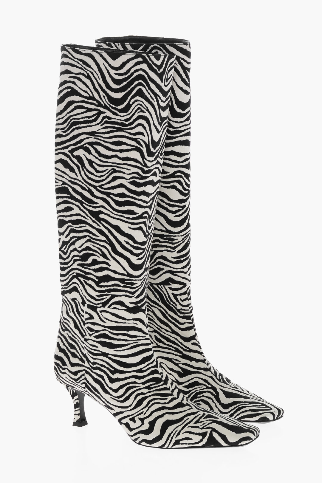 Under the Knee Zebra Fabric Boots with Spool Heel 6cm