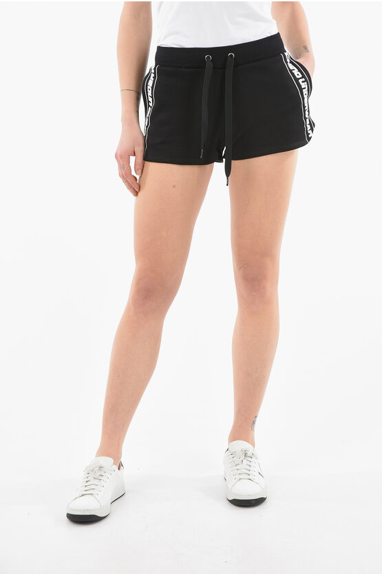 Moschino Underwear Brushed-cotton Jogger Shorts With Logoed Side Band In Black