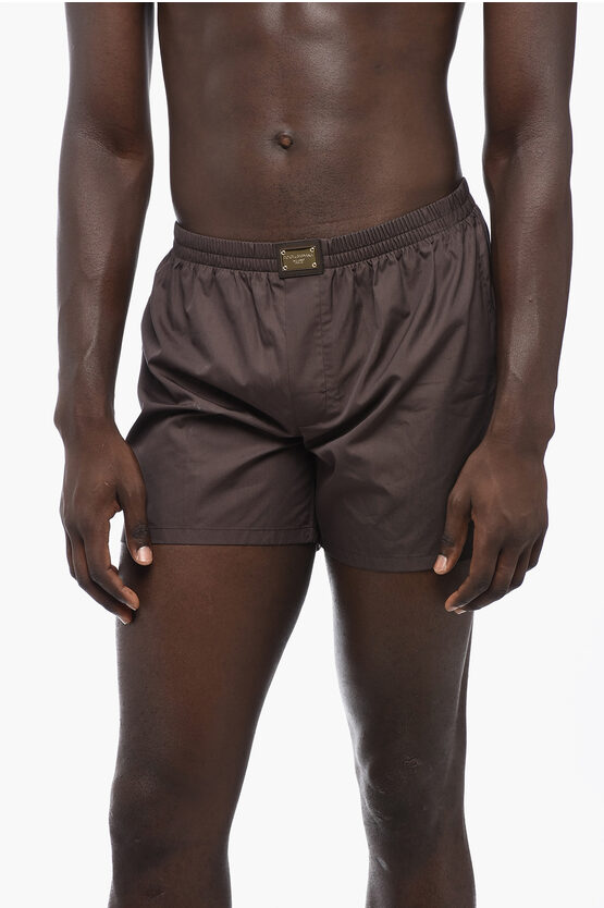 Shop Dolce & Gabbana Underwear Cotton And Silk Shorts With Golden Logo