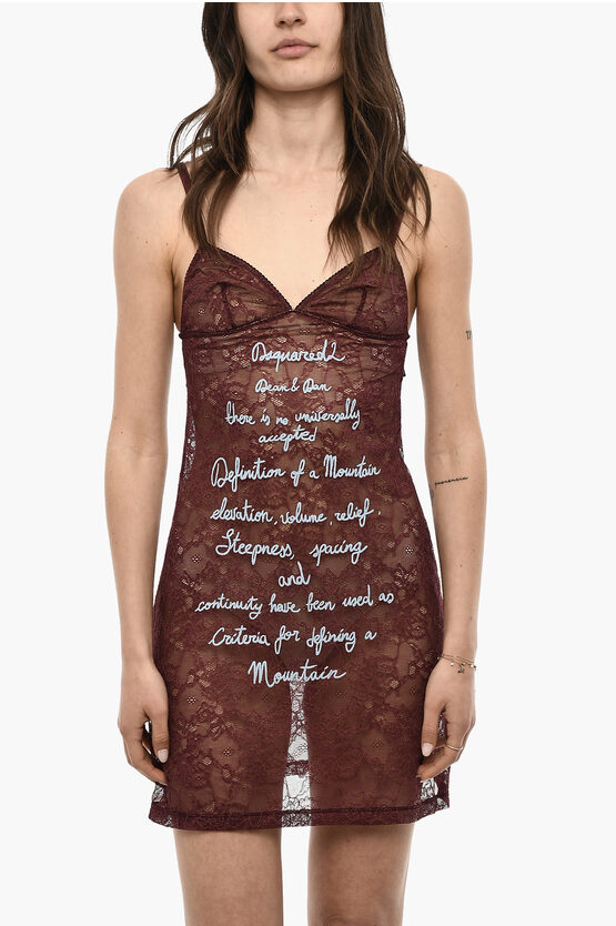 Dsquared2 Underwear Embroidered Lace Slip Dress In Brown