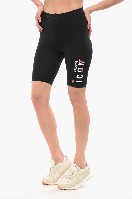 Dsquared2 Underwear Icon Biker Leggings With Print In Black