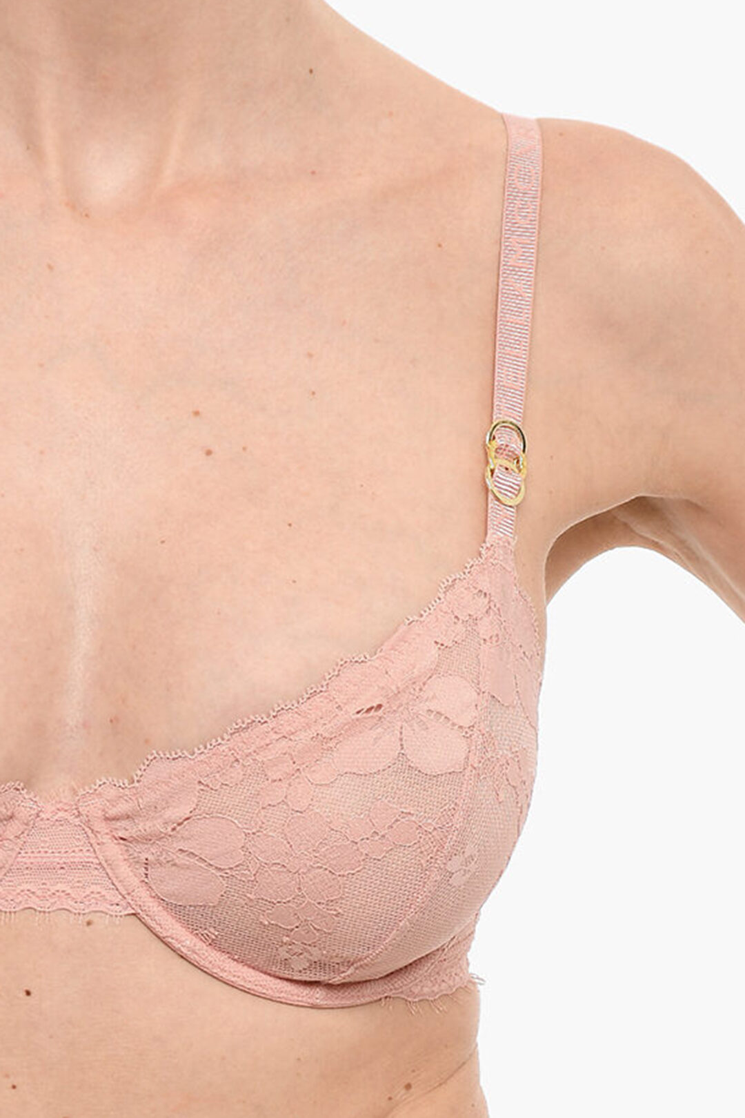 Underwire Lace Bra with Gold-Tone Metal Applications