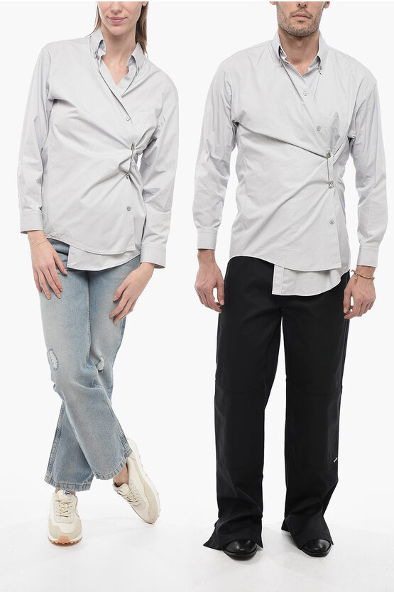 Balenciaga Unisex Cotton Wrap Shirt With Brooch In Gray