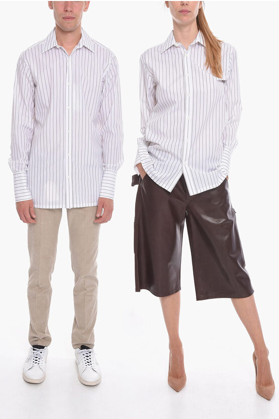 Maison Margiela Unisex Mm1 Oversized Shirt With Striped Pattern In White