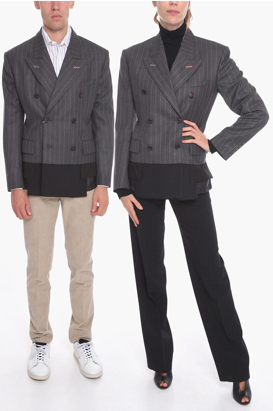 Maison Margiela Unisex Mm4 Wool Double-breasted Blazer With Asymmetric Hem In Gray