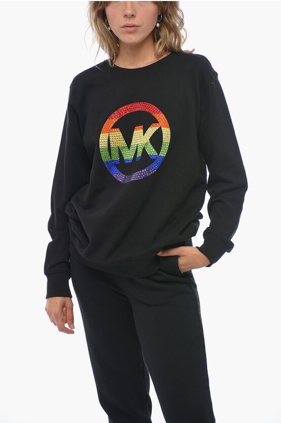 Shop Michael Kors Unisex Printed Sweatshirt With Rhinestoned Detail