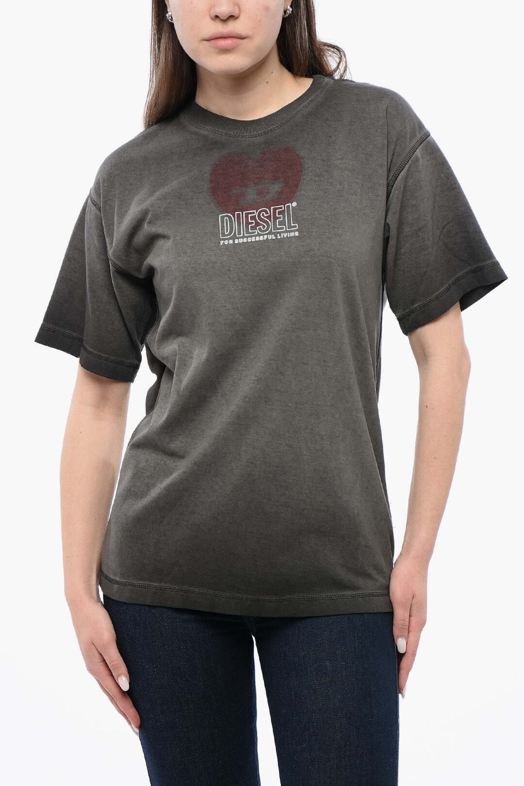 Men's graphic T-shirt with heart print | Beige | Diesel