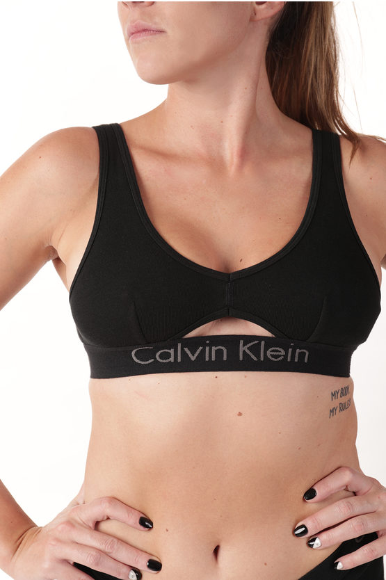 Calvin Klein Unlined Bralette With Embossed Logo In Black