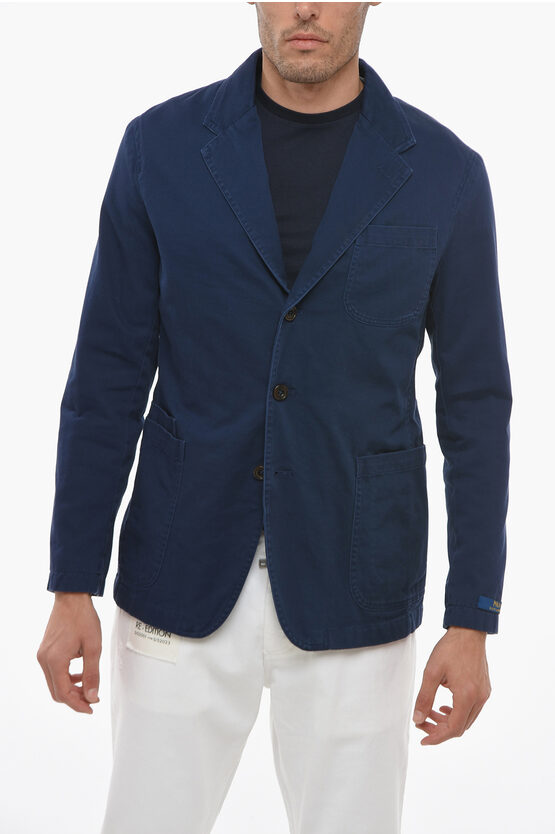 Polo Ralph Lauren Unlined Cotton Blazer With Patch Pockets In Blue