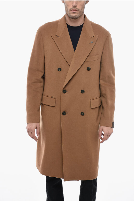 Tagliatore Unlined Double-breasted Cashmere Coat With Flap Pockets In Brown