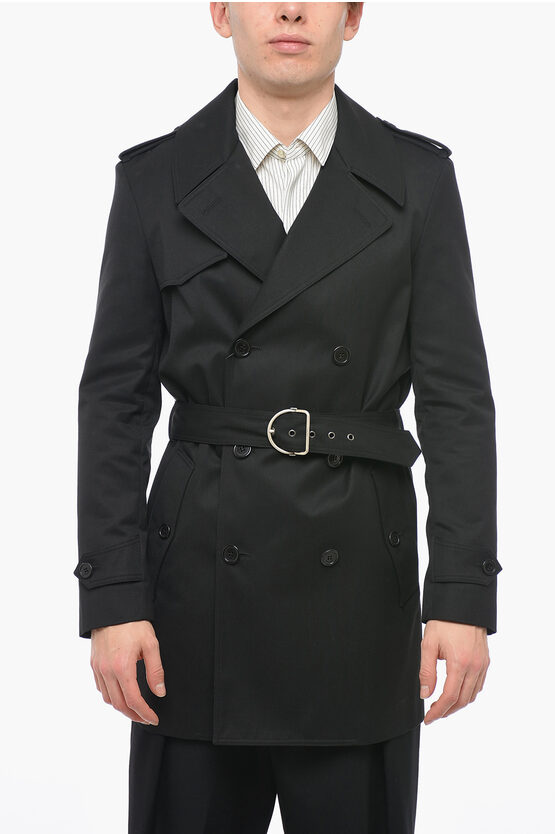 Saint Laurent Unlined Double-breasted Coat With Belt In Black