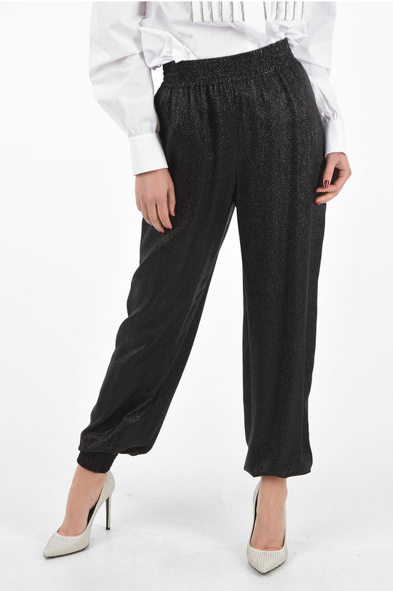 Saint Laurent Unlined Lurex Joggers With Elastic Waistband And Cuffs In Black