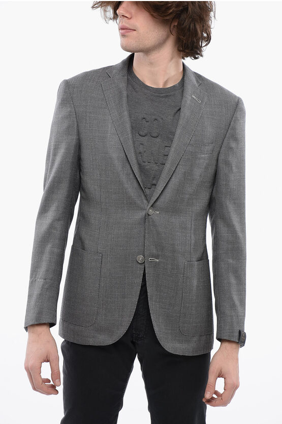 Corneliani Unlined Silk Embroidery Two Buttons Blazer In Gray