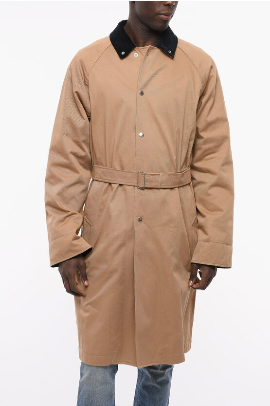 Jpress Unlined Single-breasted Coat With Velour Collar And Belt In Neutral