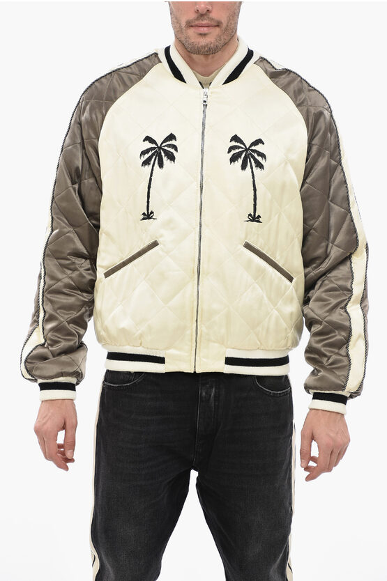 Shop Palm Angels Upsidedown Bomber Jacket With Palm Embroidery