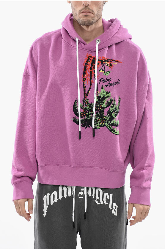 Palm Angels Upsidedown Palm Hoodie Sweatshirt With Embroidery In Purple