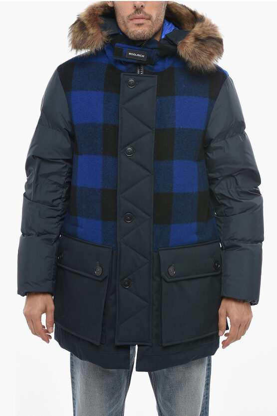 Shop Woolrich Utility Down Jacket With Buffalo Check Details And Detachabl