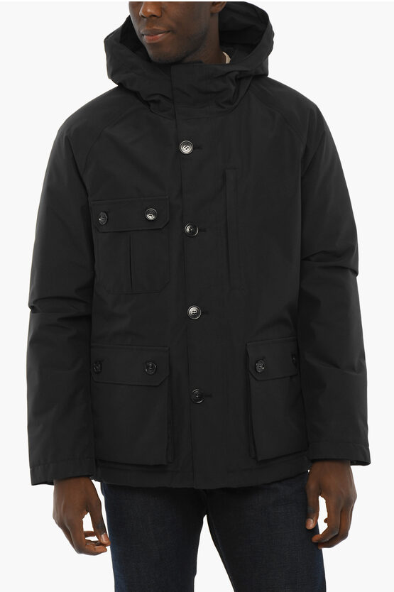 Woolrich Utility Gtx Mountain Down Jacket With Logoed Buttons In Black