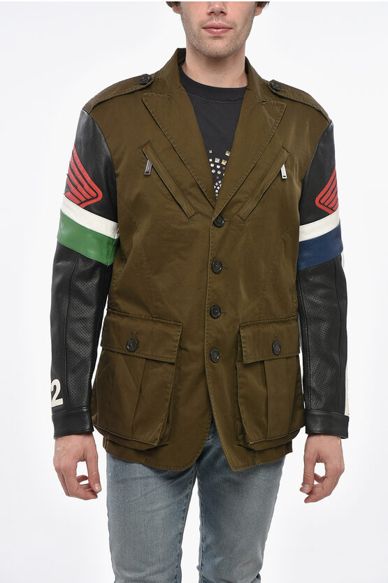 Dsquared2 Utility Honda Jacket With Leather Sleeve In Multi