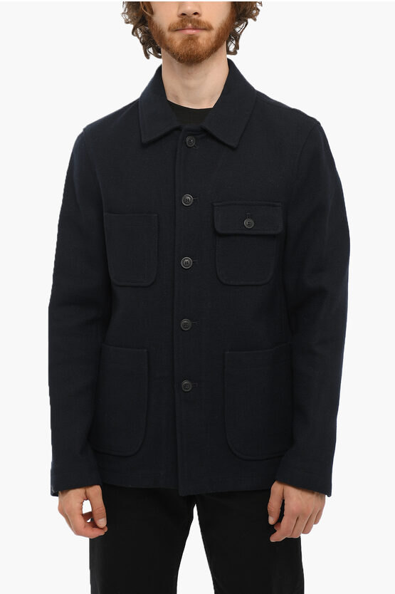 Woolrich Utility Workwear Blazer With Logoed Buttons In Blue