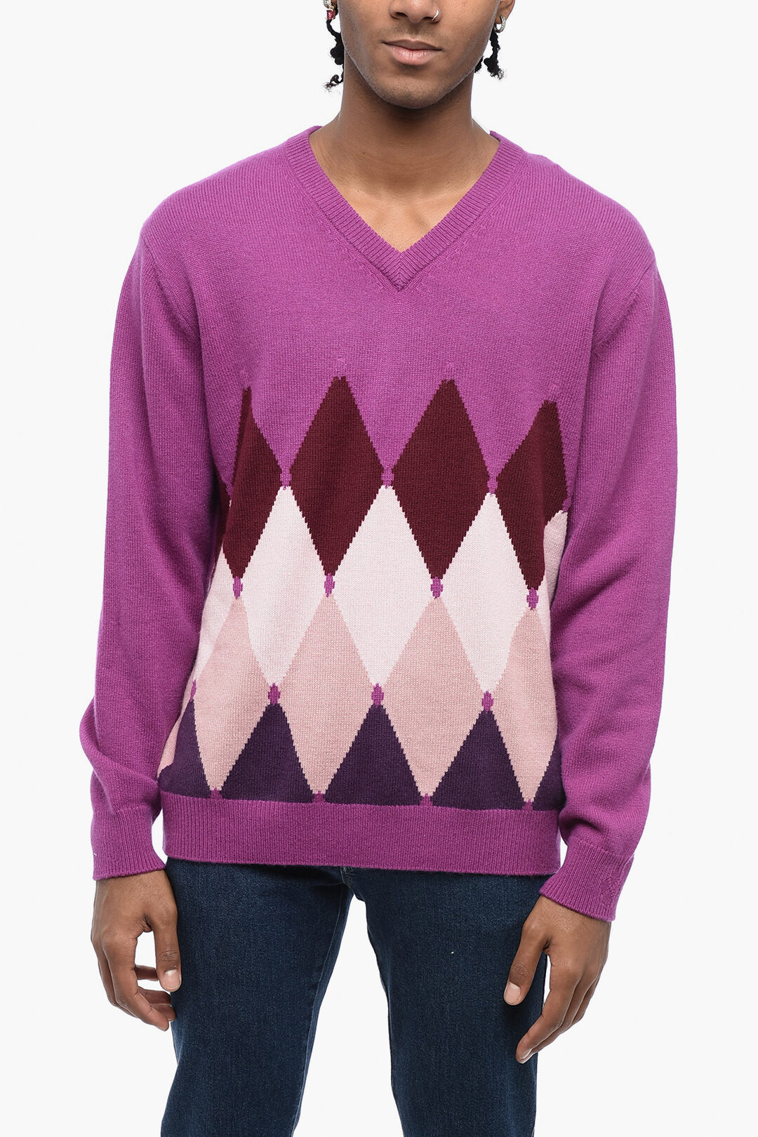 Ballantyne V-Neck Argyle Motif Cashmere Sweater men Glamood Outlet