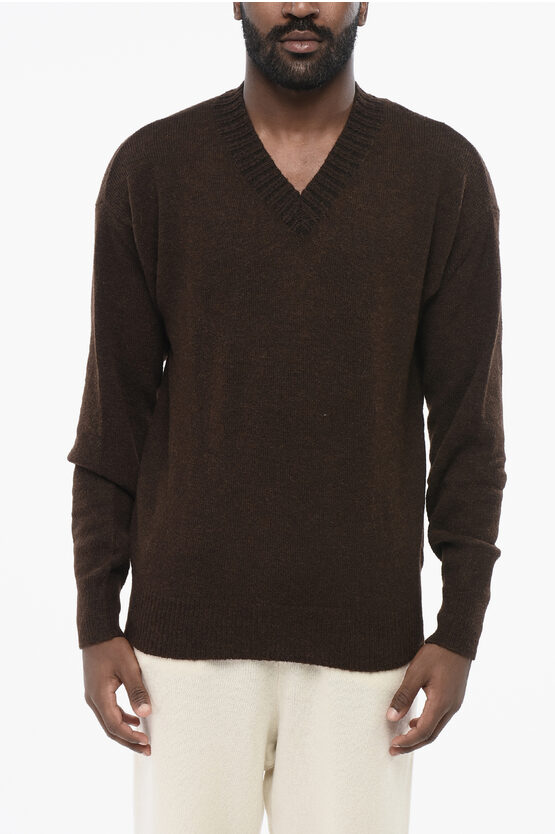 Altea V Neck Brushed Alpaca Blend Sweater In Brown