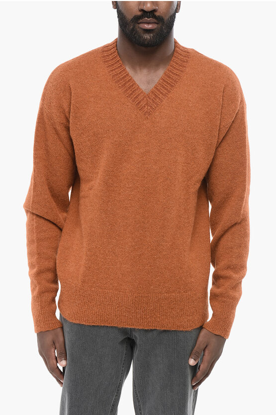 Altea V Neck Brushed Alpaca Blend Sweater In Orange