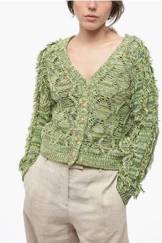 Shop Andersson Bell V-neck Cable Knit Cardigan With Fringed Details