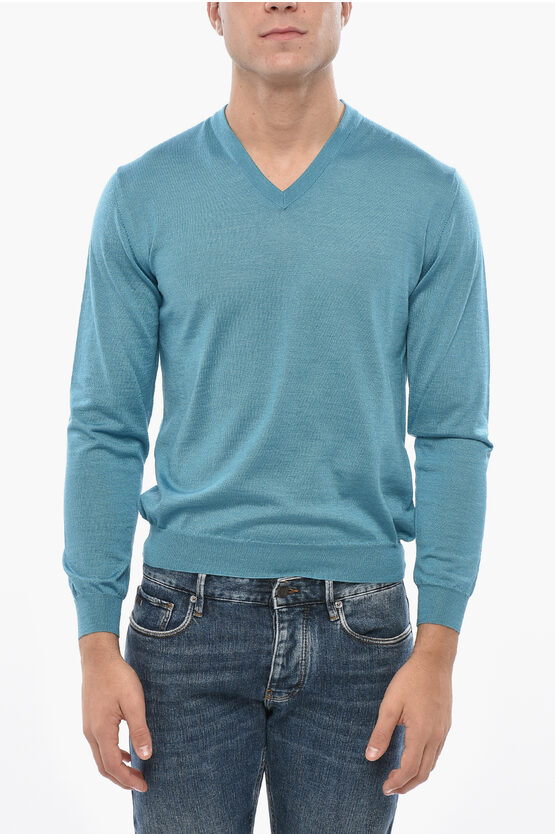 Malo V Neck Cashmere And Silk Sweater In Blue