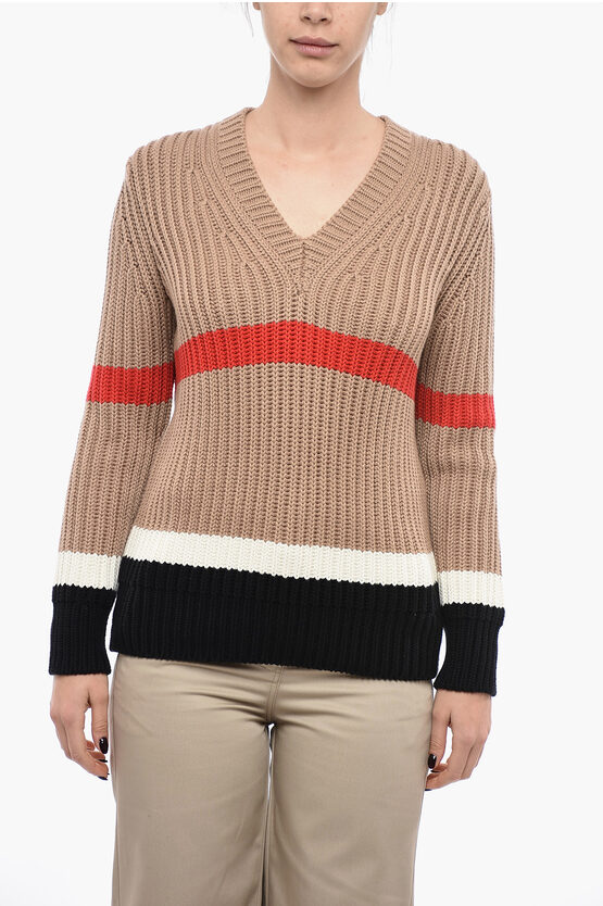 Burberry V-neck Cashmere Blend Jumper In Multi