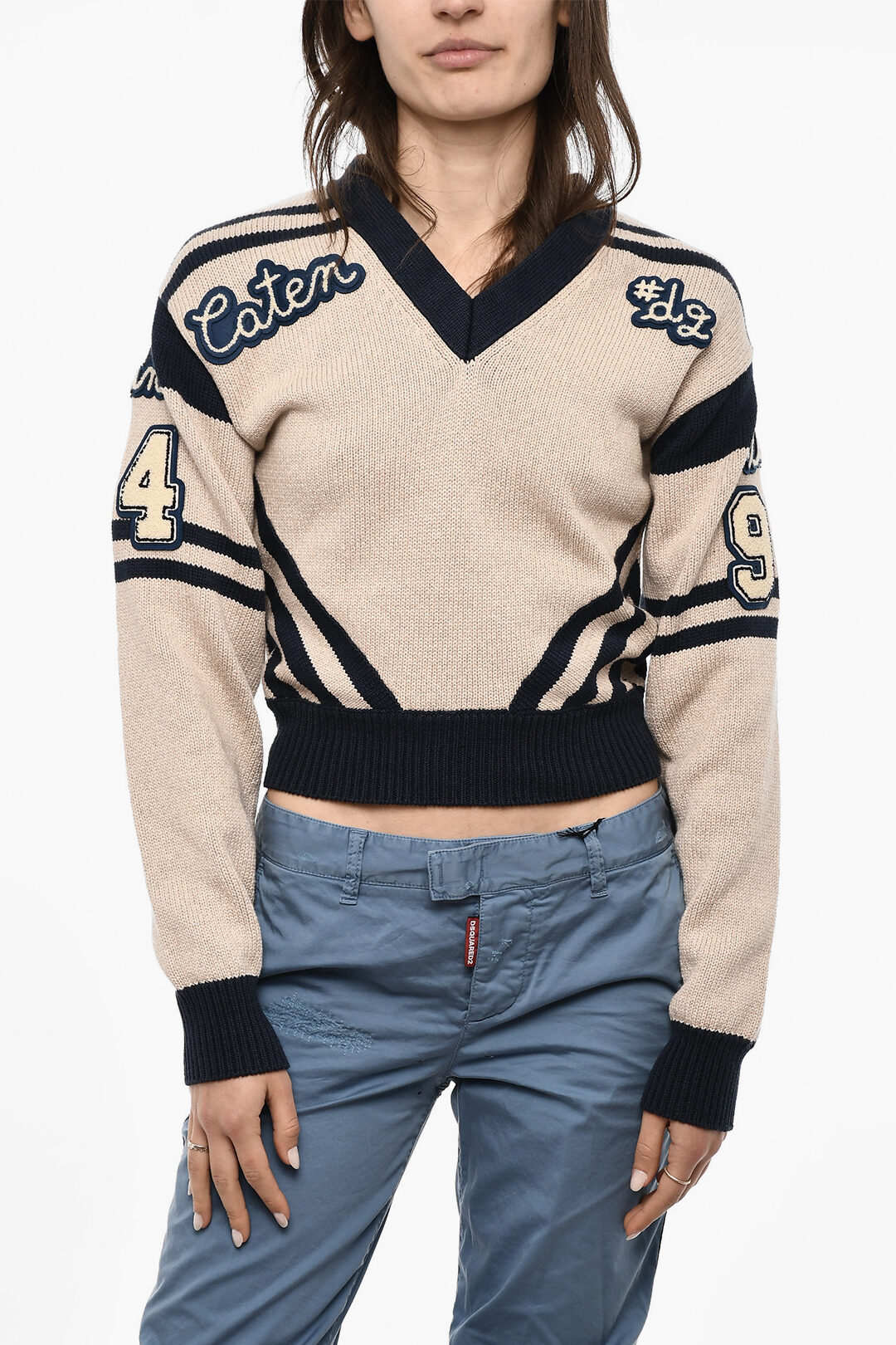 Dsquared2 V-Neck Cotton Sweatshirt With Embroidered Logo