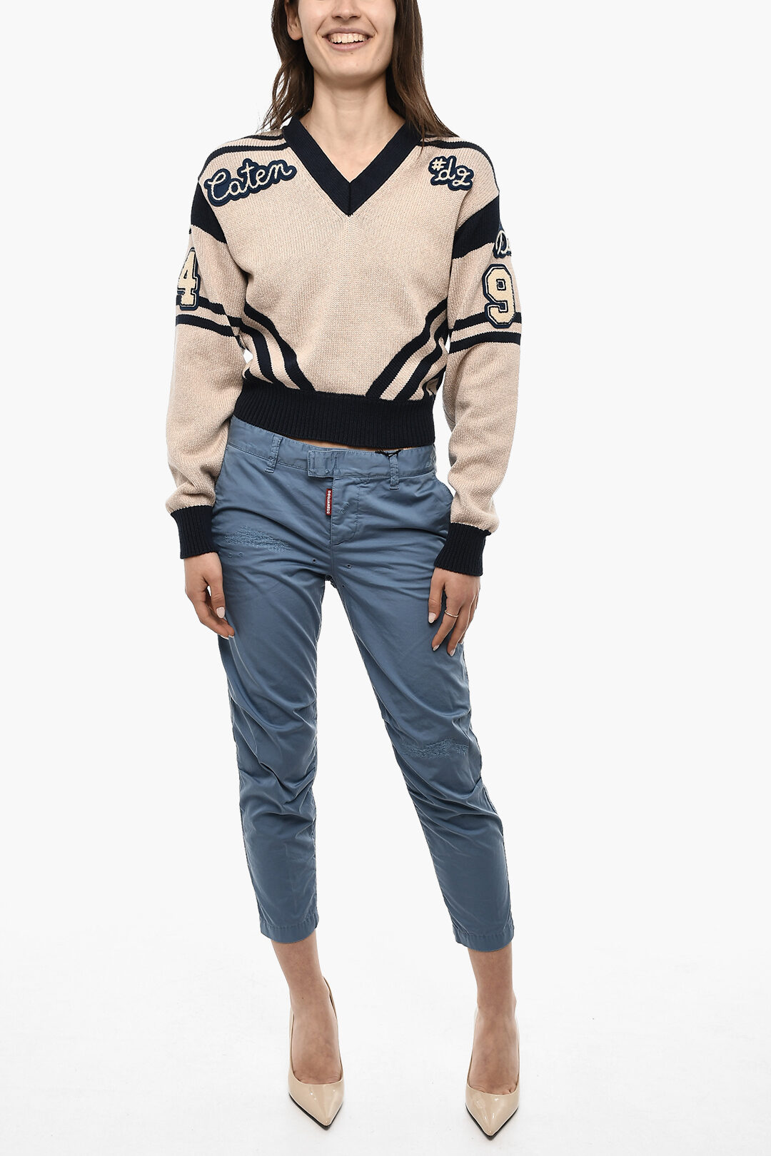 Dsquared2 V-Neck Cotton Sweatshirt With Embroidered Logo