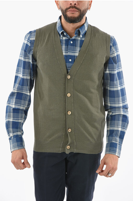 Altea V-neck Flax And Cotton Waistcoat In Green