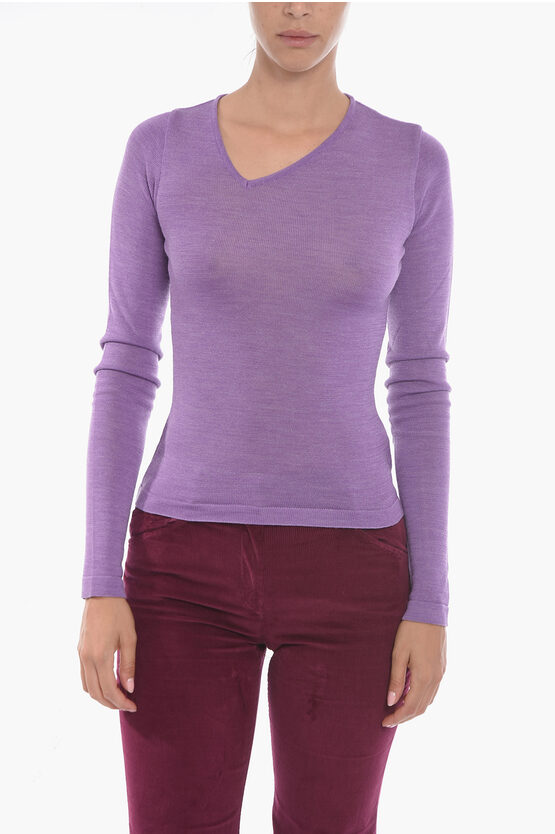 Aeron V Neck Frame Wool Blend Sweater In Purple